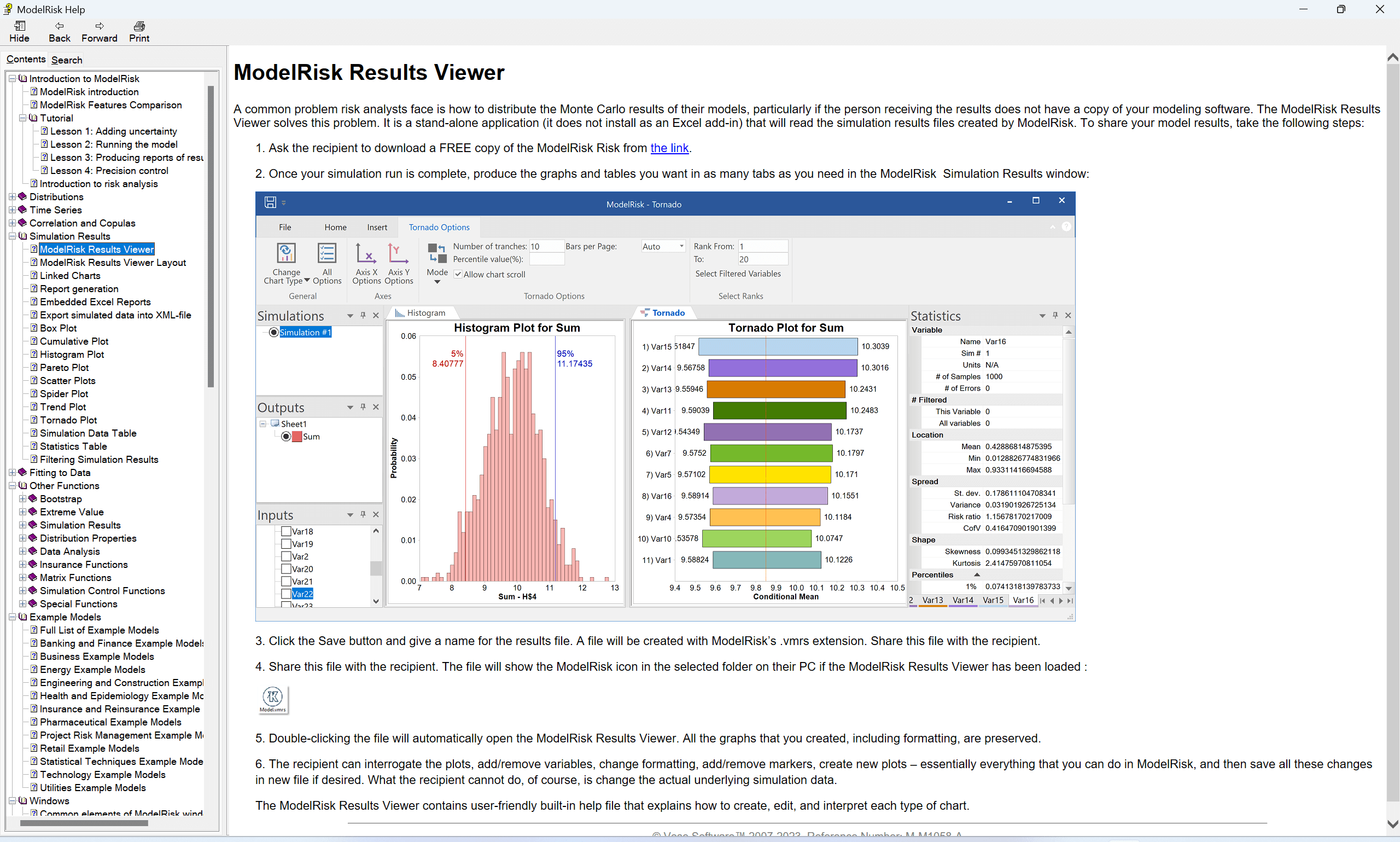 Interface of risk analysis addin help file